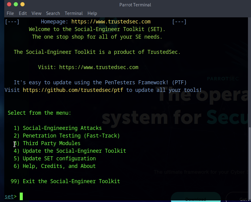 SET Toolkit Menu